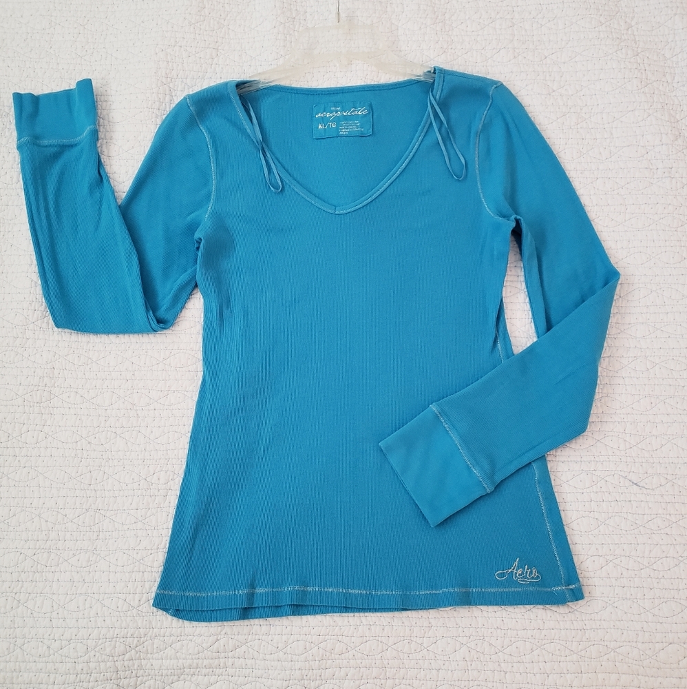 Aeropostale Blue/Teal Long Sleeve V-neck Top